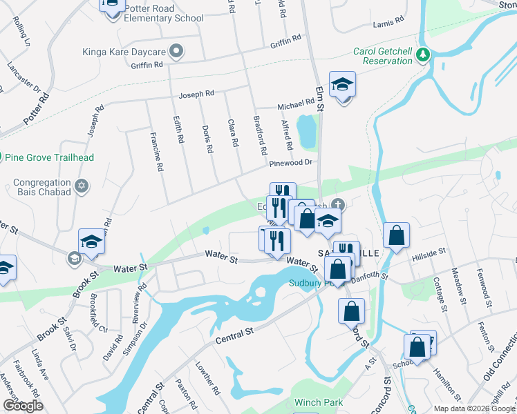 map of restaurants, bars, coffee shops, grocery stores, and more near 67 Nicholas Road in Framingham
