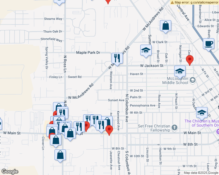 map of restaurants, bars, coffee shops, grocery stores, and more near 401 Western Avenue in Medford