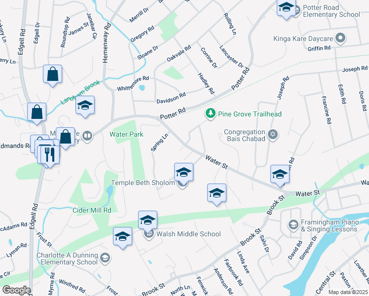 map of restaurants, bars, coffee shops, grocery stores, and more near 532 Water Street in Framingham