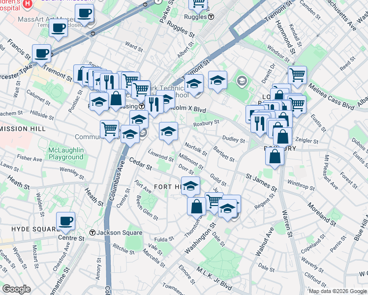 map of restaurants, bars, coffee shops, grocery stores, and more near 6 Alvah Kittredge Park in Boston