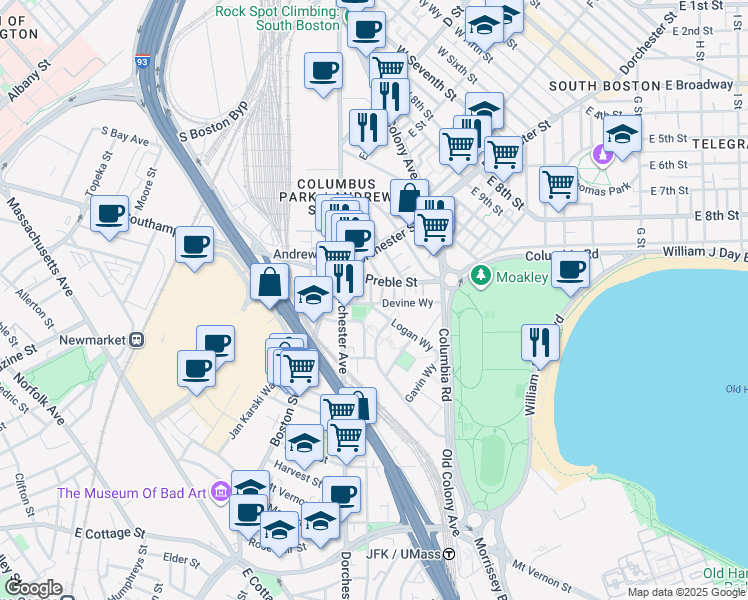 map of restaurants, bars, coffee shops, grocery stores, and more near in Boston