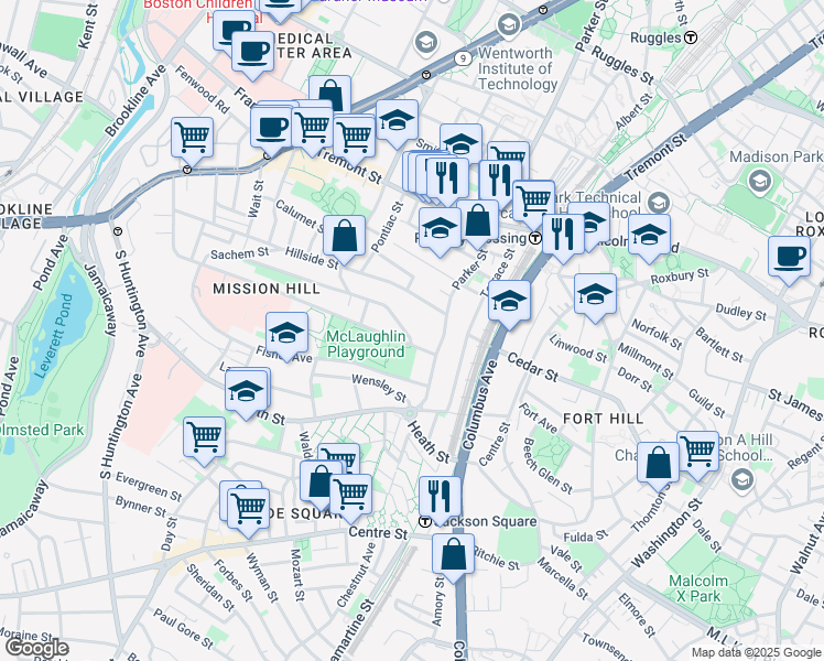 map of restaurants, bars, coffee shops, grocery stores, and more near 228 Calumet Street in Boston