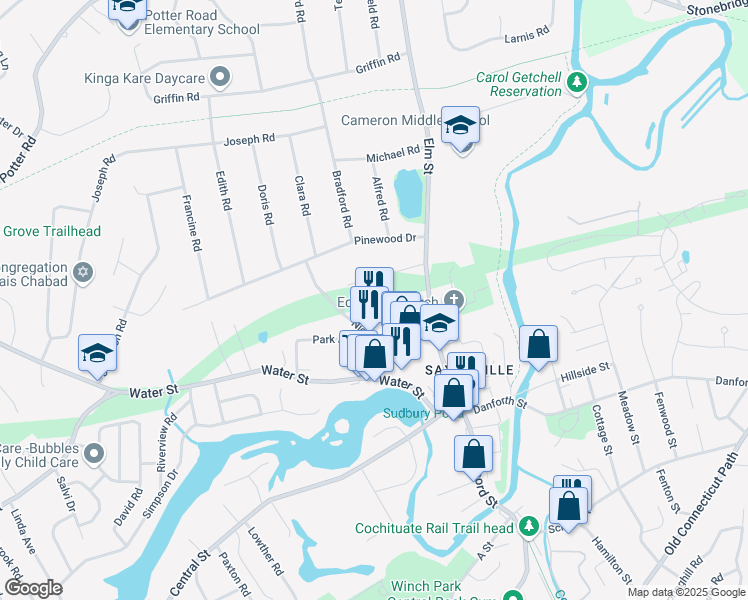 map of restaurants, bars, coffee shops, grocery stores, and more near 61 Nicholas Road in Framingham