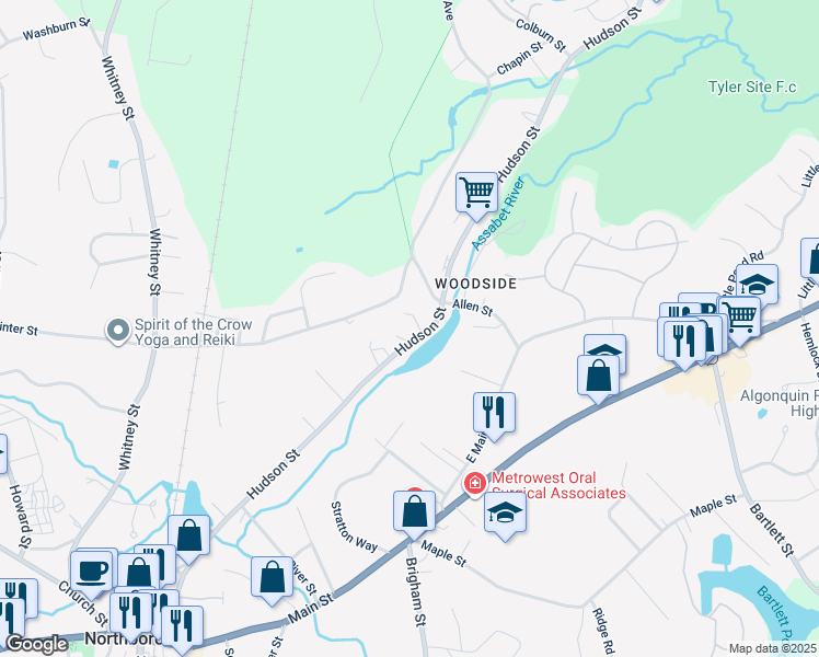 map of restaurants, bars, coffee shops, grocery stores, and more near 171 Hudson Street in Northborough