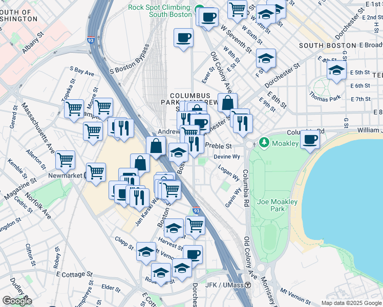 map of restaurants, bars, coffee shops, grocery stores, and more near 626 Dorchester Avenue in Boston