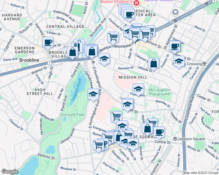 map of restaurants, bars, coffee shops, grocery stores, and more near 30 Ellingwood Street in Boston
