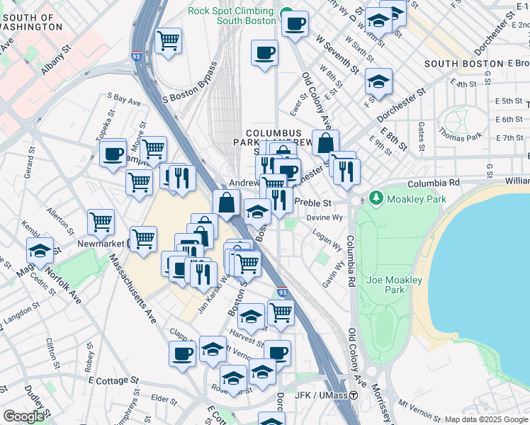 map of restaurants, bars, coffee shops, grocery stores, and more near 27-33 Boston Street in Boston