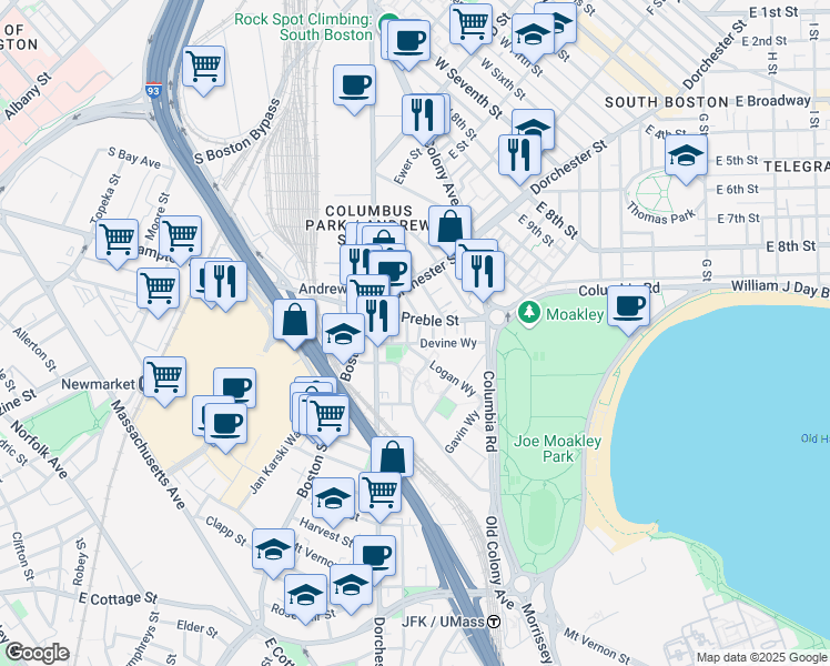 map of restaurants, bars, coffee shops, grocery stores, and more near in Boston