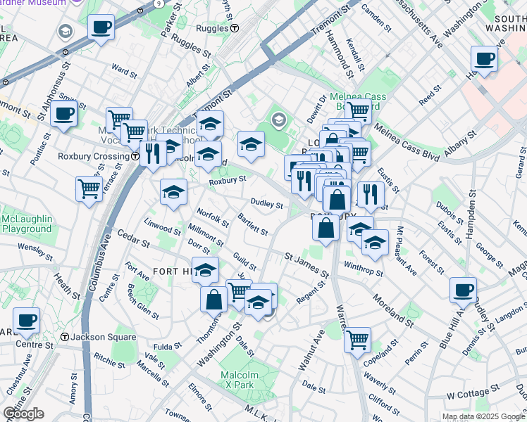 map of restaurants, bars, coffee shops, grocery stores, and more near 28 - 30 Kenilworth Street in Boston