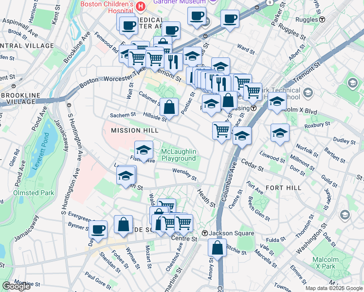 map of restaurants, bars, coffee shops, grocery stores, and more near 242 Parker Hill Avenue in Boston