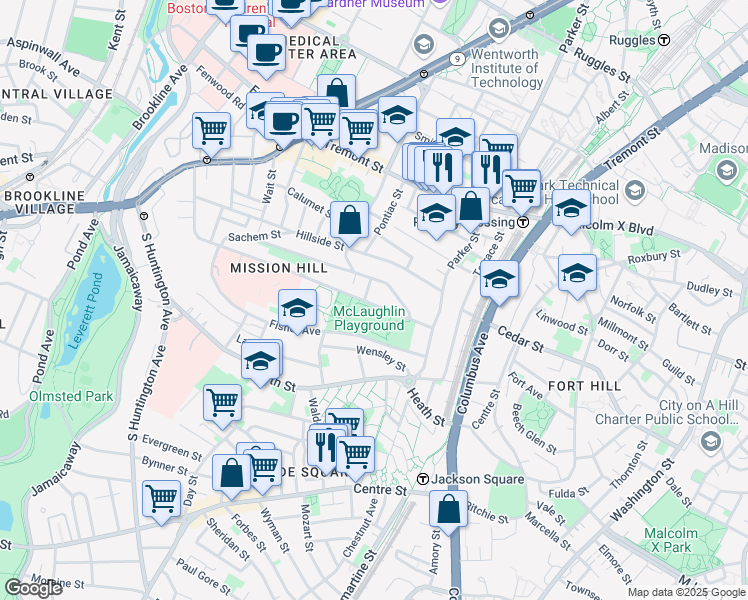 map of restaurants, bars, coffee shops, grocery stores, and more near 242 Parker Hill Avenue in Boston