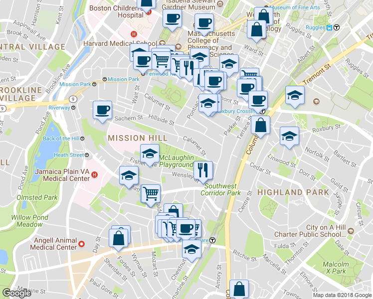 map of restaurants, bars, coffee shops, grocery stores, and more near 242 Parker Hill Avenue in Boston