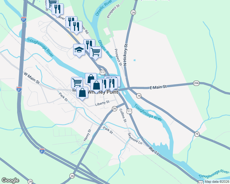 map of restaurants, bars, coffee shops, grocery stores, and more near 2699 Whitney Point-Lisle Road in Whitney Point