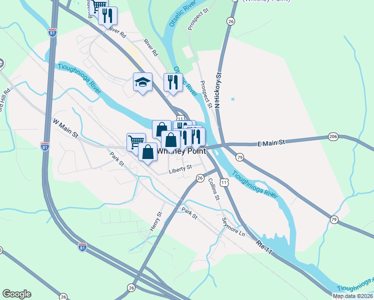 map of restaurants, bars, coffee shops, grocery stores, and more near in Whitney Point