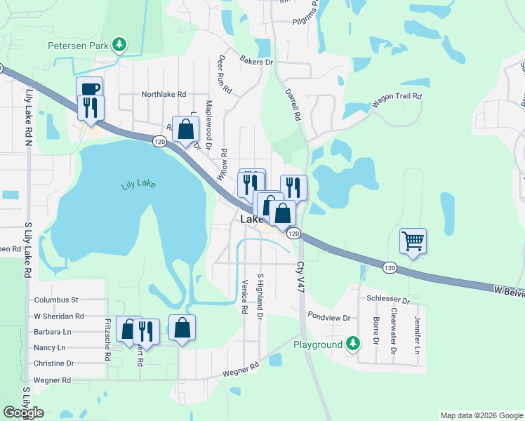 map of restaurants, bars, coffee shops, grocery stores, and more near in Lakemoor