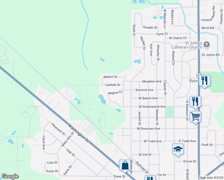 map of restaurants, bars, coffee shops, grocery stores, and more near 800 Regina Court in Woodstock
