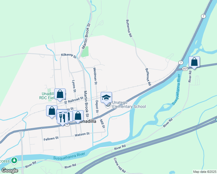 map of restaurants, bars, coffee shops, grocery stores, and more near 2-12 Nobel Street in Unadilla