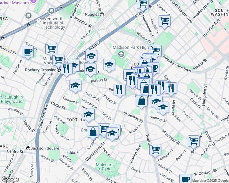 map of restaurants, bars, coffee shops, grocery stores, and more near 28 - 30 Kenilworth Street in Boston