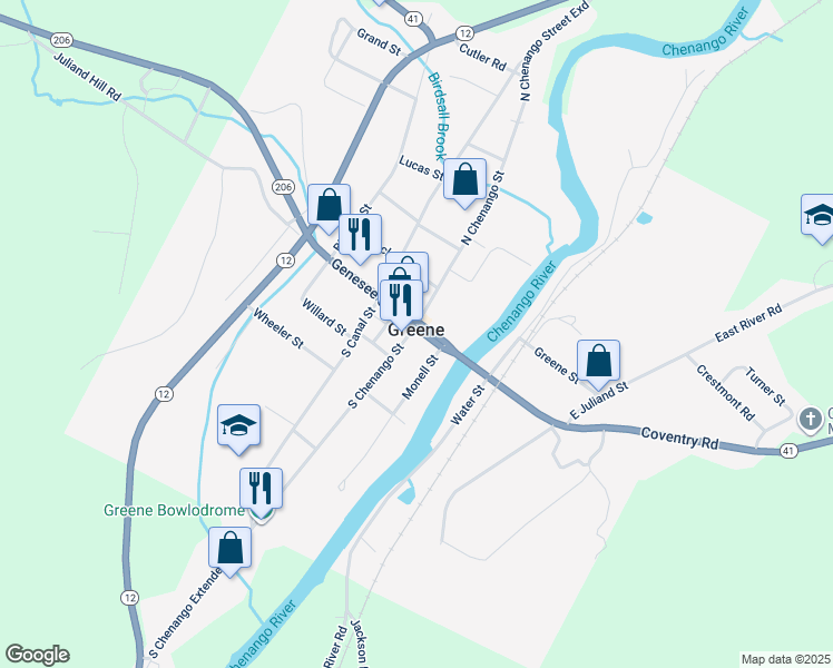 map of restaurants, bars, coffee shops, grocery stores, and more near in Greene