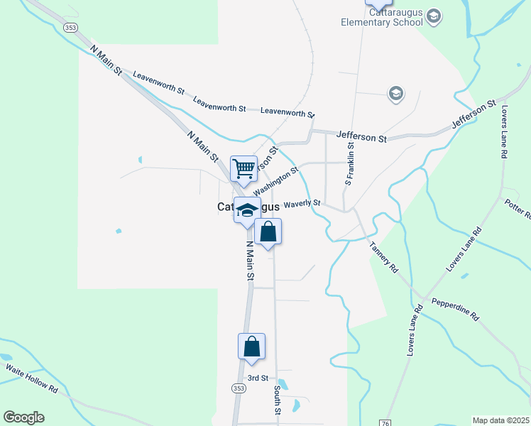 map of restaurants, bars, coffee shops, grocery stores, and more near 35 South Street in Cattaraugus