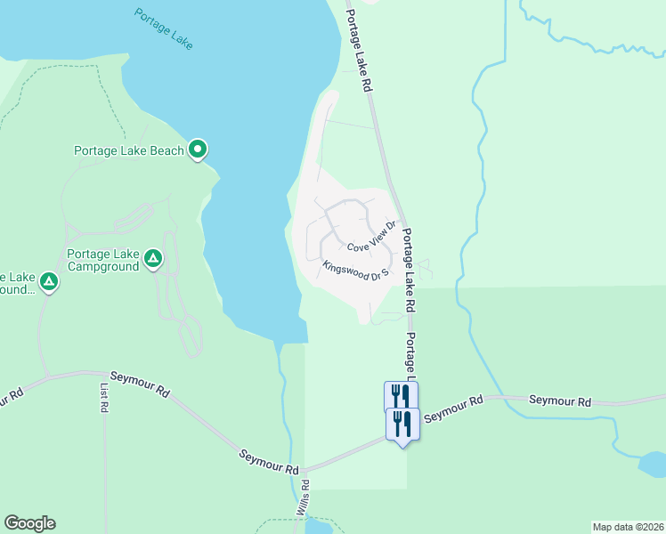 map of restaurants, bars, coffee shops, grocery stores, and more near 6600 Portage Lake Road in Munith