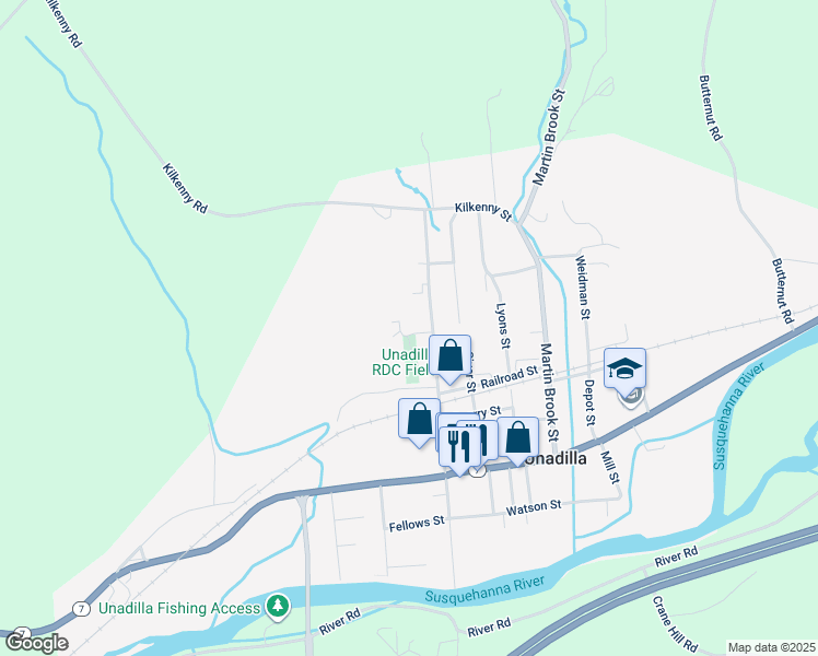 map of restaurants, bars, coffee shops, grocery stores, and more near 10 Relic Lane in Unadilla