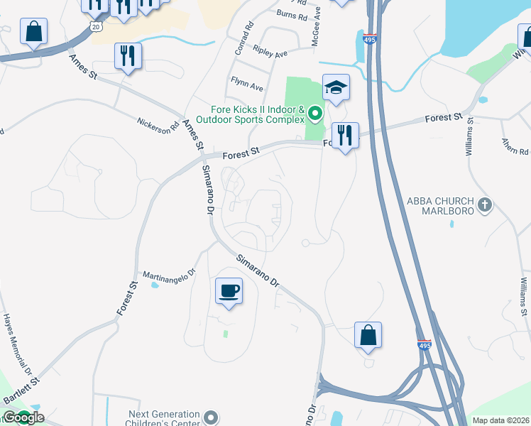 map of restaurants, bars, coffee shops, grocery stores, and more near 5322 Timberview Way in Marlborough