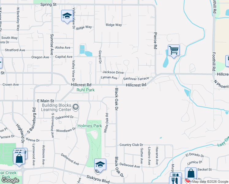 map of restaurants, bars, coffee shops, grocery stores, and more near 91 Black Oak Drive in Medford