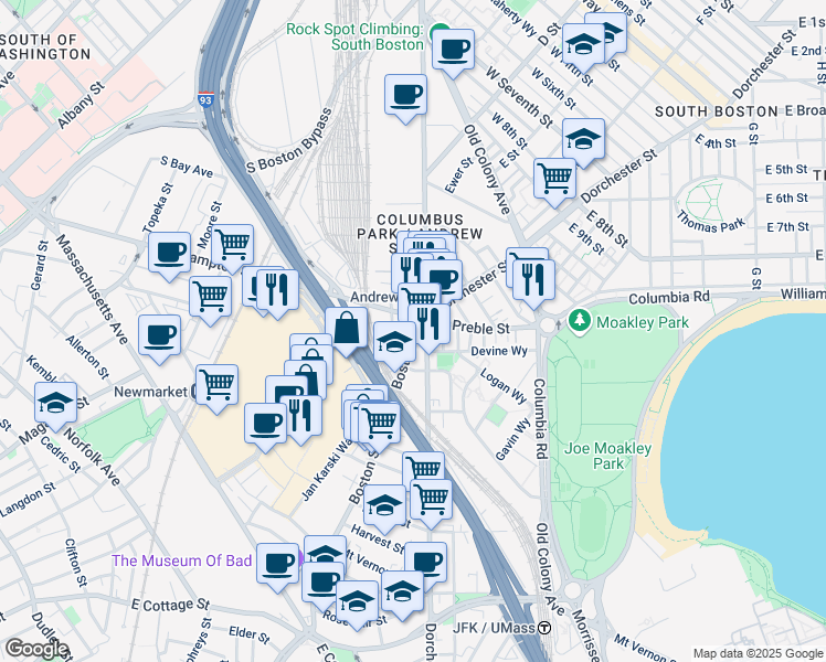map of restaurants, bars, coffee shops, grocery stores, and more near 27-33 Boston Street in Boston