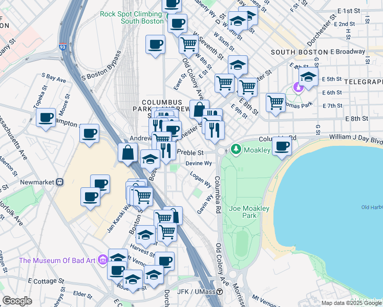 map of restaurants, bars, coffee shops, grocery stores, and more near in Boston
