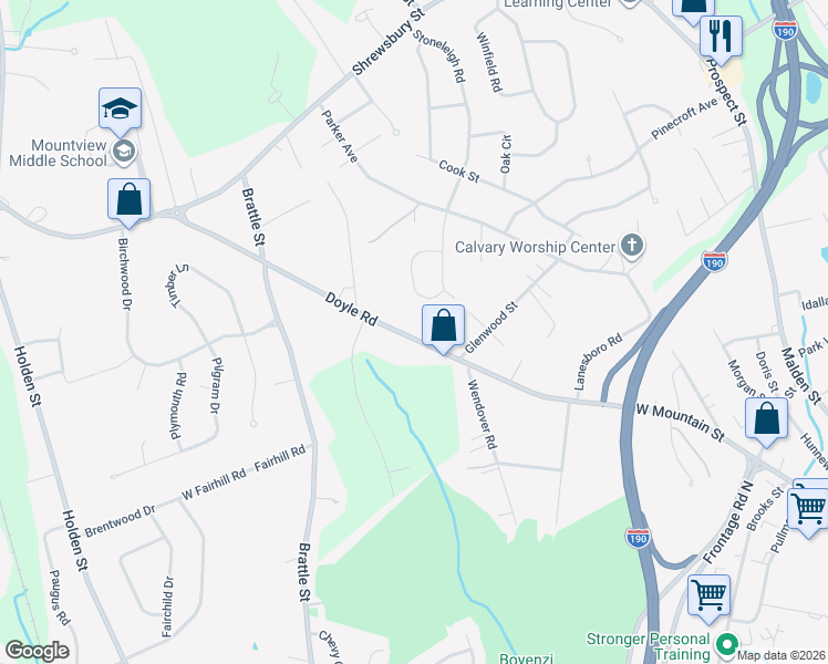 map of restaurants, bars, coffee shops, grocery stores, and more near 193 Doyle Road in Holden