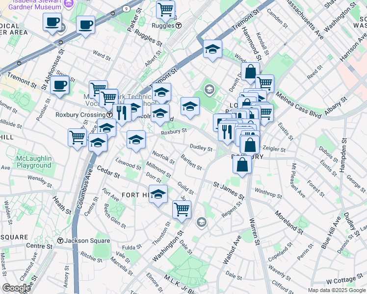 map of restaurants, bars, coffee shops, grocery stores, and more near 10 Putnam Street in Boston