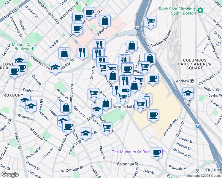map of restaurants, bars, coffee shops, grocery stores, and more near 9 Pompeii Street in Boston