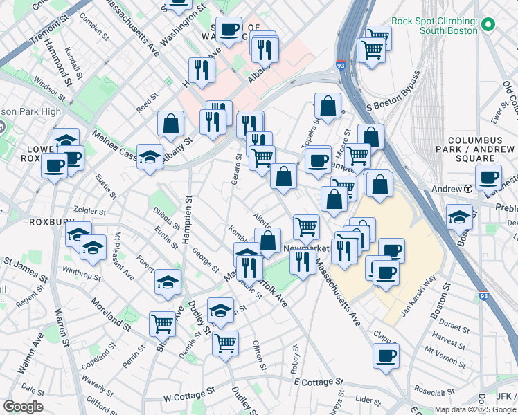 map of restaurants, bars, coffee shops, grocery stores, and more near 9 Pompeii Street in Boston