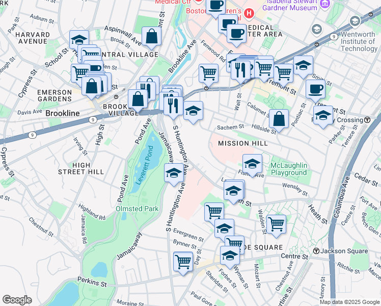 map of restaurants, bars, coffee shops, grocery stores, and more near in Boston