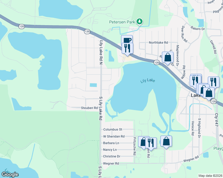 map of restaurants, bars, coffee shops, grocery stores, and more near 725 West Friendly Avenue in McHenry