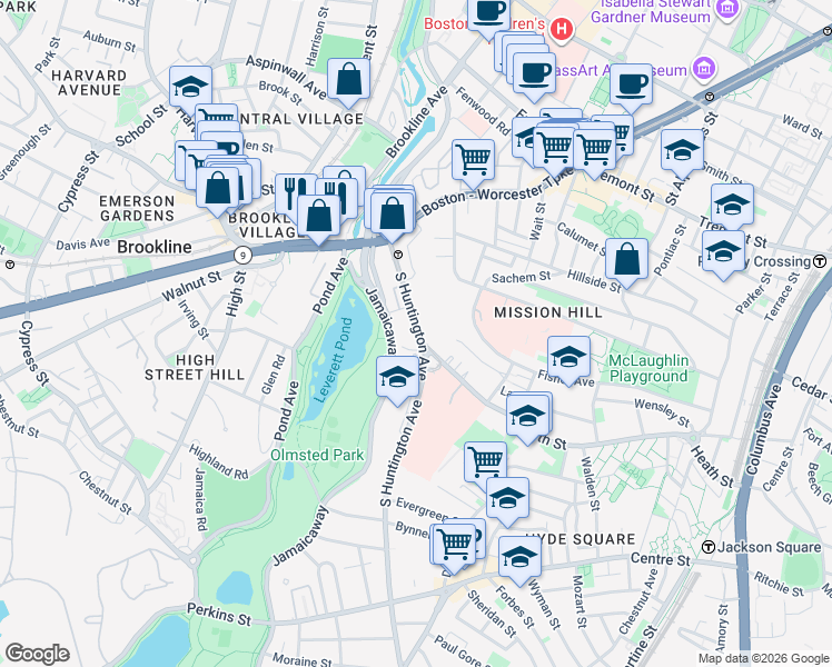 map of restaurants, bars, coffee shops, grocery stores, and more near in Boston