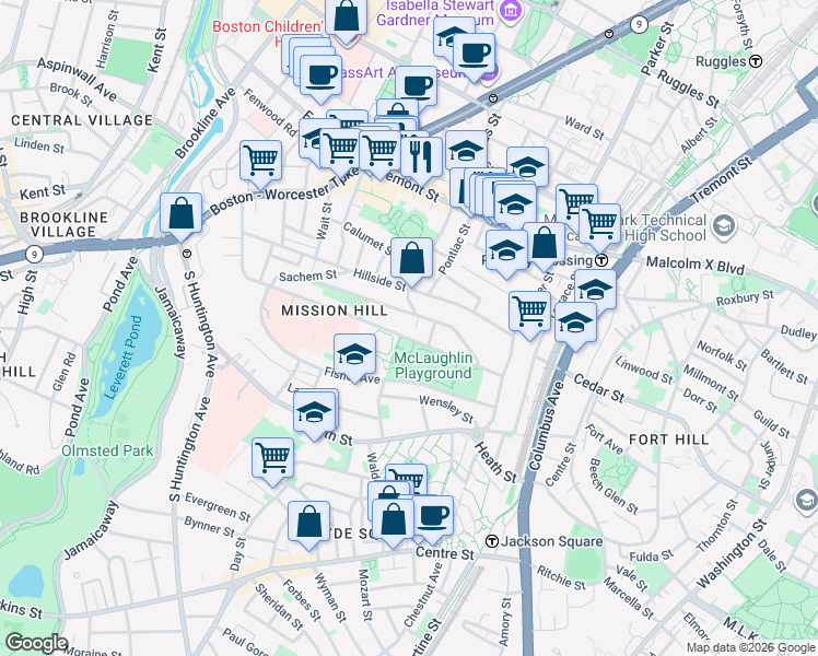 map of restaurants, bars, coffee shops, grocery stores, and more near 5 Iroquois Street in Boston