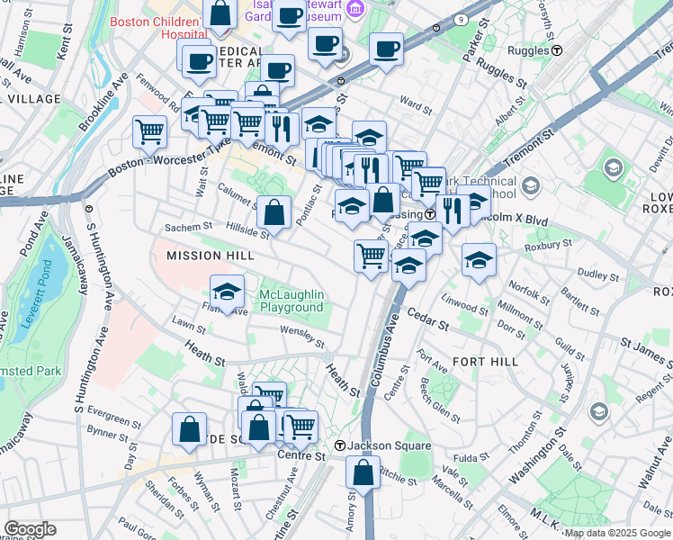 map of restaurants, bars, coffee shops, grocery stores, and more near 5R Cherokee Street in Boston