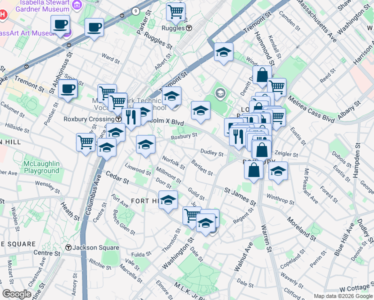 map of restaurants, bars, coffee shops, grocery stores, and more near 10 Putnam Street in Boston