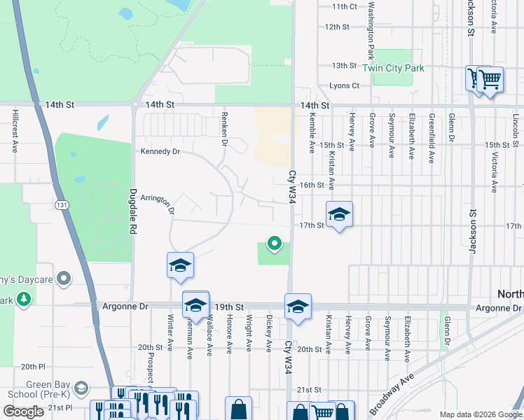map of restaurants, bars, coffee shops, grocery stores, and more near 7 Prairie View Court in North Chicago