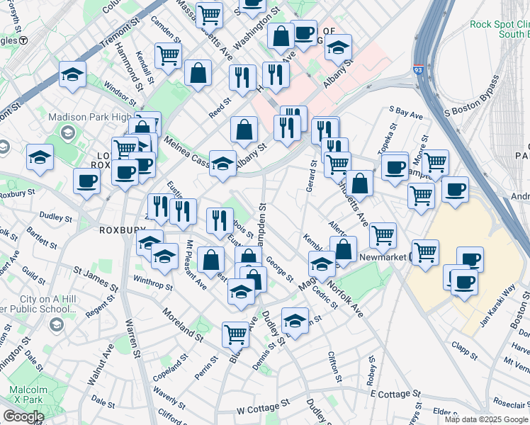 map of restaurants, bars, coffee shops, grocery stores, and more near 97-99 Reading Street in Boston