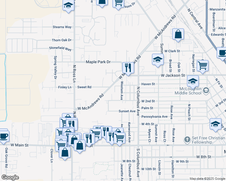 map of restaurants, bars, coffee shops, grocery stores, and more near 517 Western Avenue in Medford
