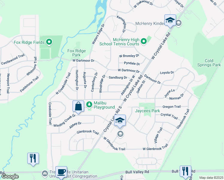 map of restaurants, bars, coffee shops, grocery stores, and more near 5110 Ashland Drive in McHenry