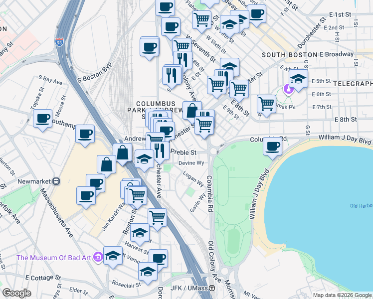 map of restaurants, bars, coffee shops, grocery stores, and more near 15 Ward Street in Boston