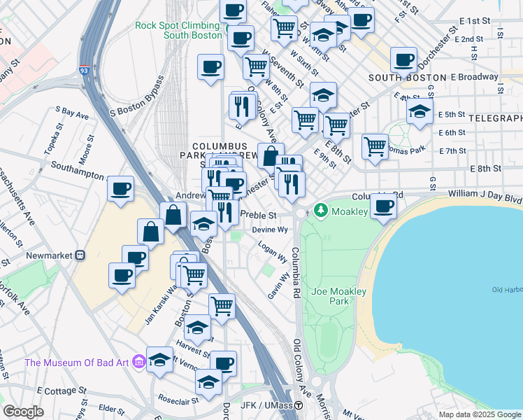 map of restaurants, bars, coffee shops, grocery stores, and more near 15 Ward Street in Boston