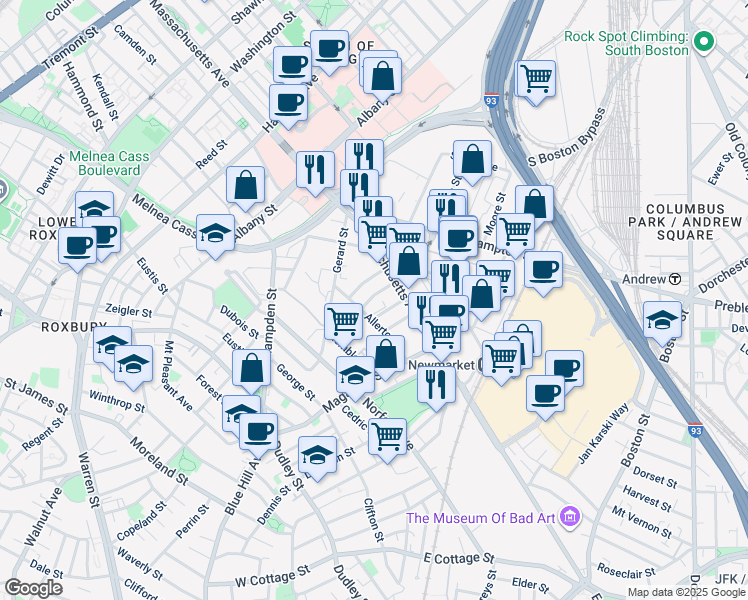 map of restaurants, bars, coffee shops, grocery stores, and more near 9 Pompeii Street in Boston