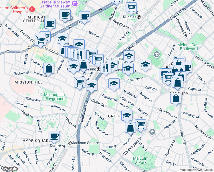 map of restaurants, bars, coffee shops, grocery stores, and more near 270 Roxbury Street in Boston