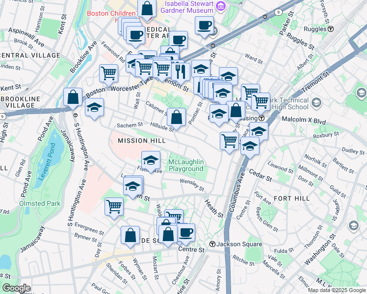 map of restaurants, bars, coffee shops, grocery stores, and more near 5 Iroquois Street in Boston