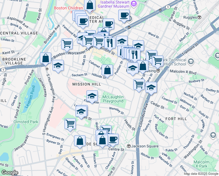 map of restaurants, bars, coffee shops, grocery stores, and more near 5 Iroquois Street in Boston
